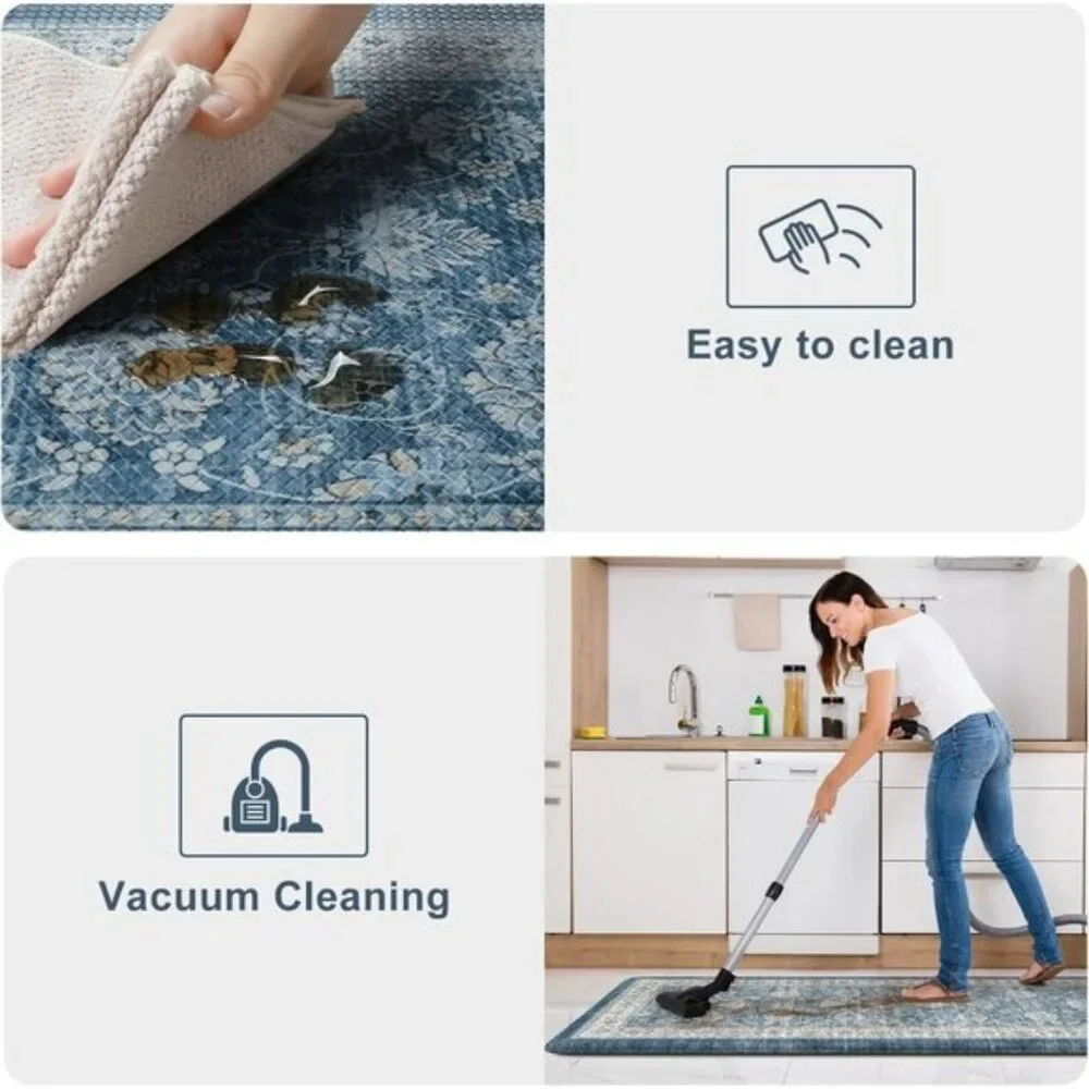 New 2Pcs Blue Kitchen Mat Set, Anti Fatigue Waterproof Area Rugs for Floor